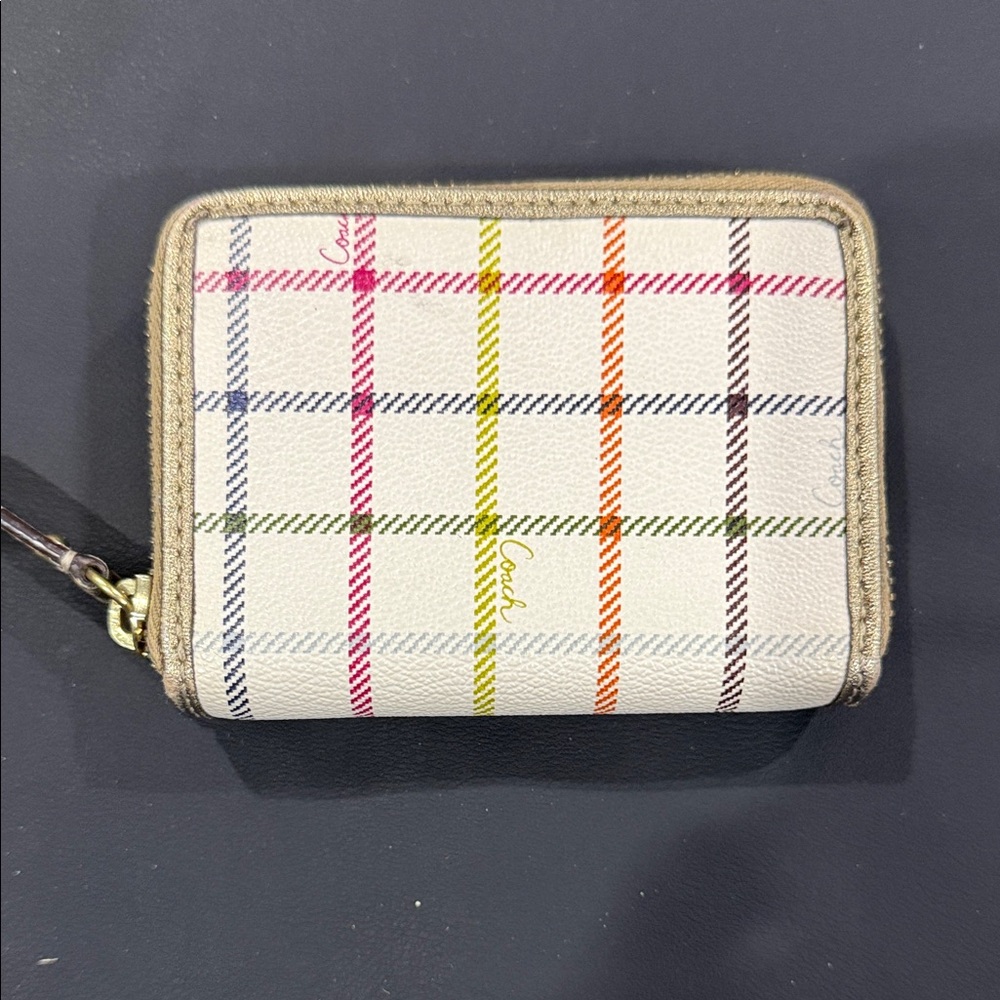 Coach Cream Zip Around Tattersall Wallet